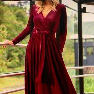 Hill House Deep Red Velvet Long Sleeve Dress